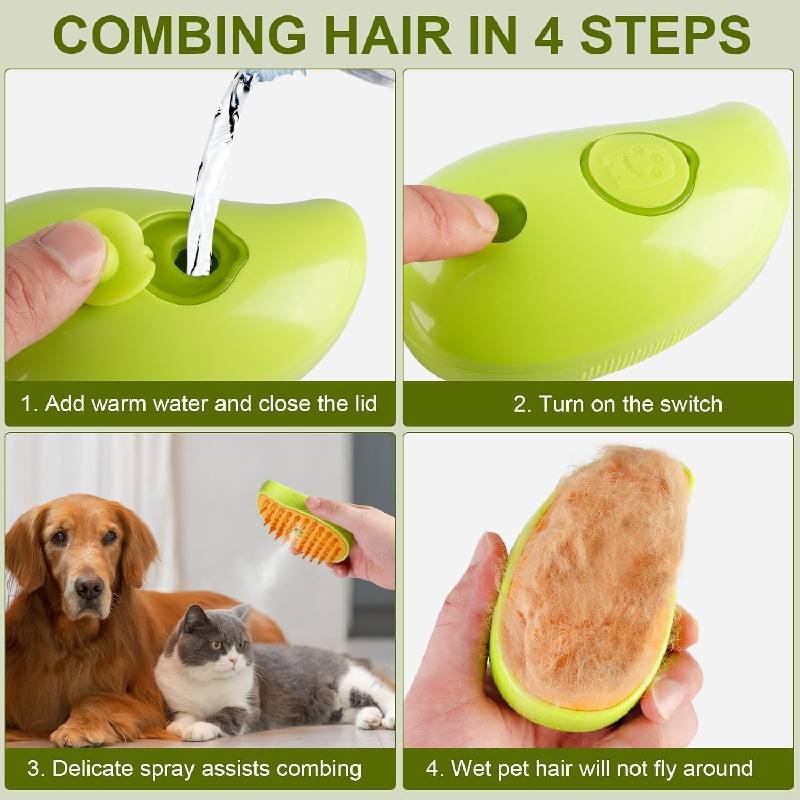 Brosse à Vapeur QC-06 3 en 1 pour Chats & Chiens - Jaune - Image 3
