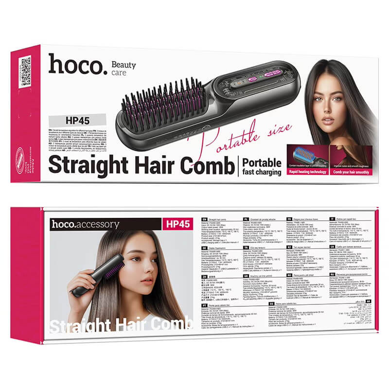 Brosse Lissante Chauffante Sans Fil HOCO HP45 36W - Noir - Image 6