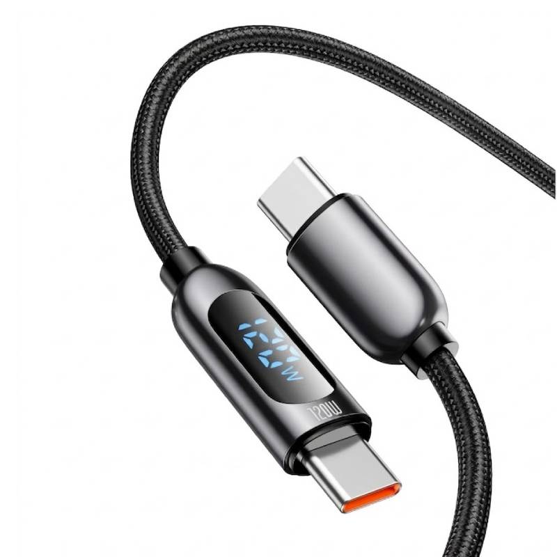 Câble de charge 120W USB-C vers USB-C avec écran d’affichage - Noir