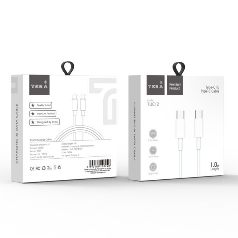 Câble De Charge en PVC TERA type C vers type C - Blanc - Image 3