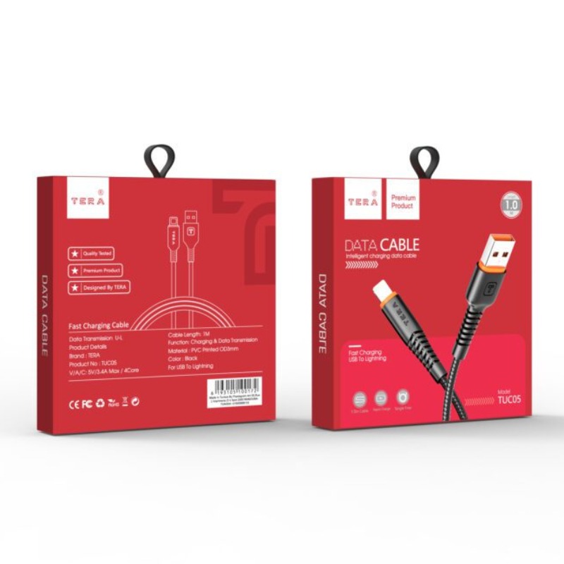 Câble De Charge imprimé en PVC TERA type A vers Lighting - Noir - Image 3