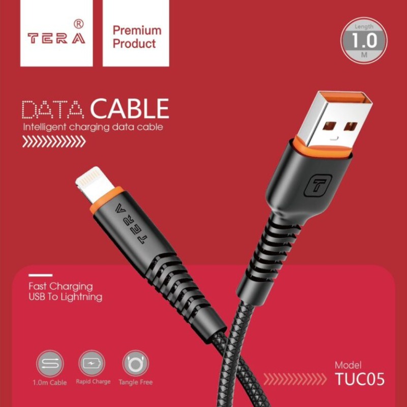 Câble De Charge imprimé en PVC TERA type A vers Lighting - Noir - Image 2