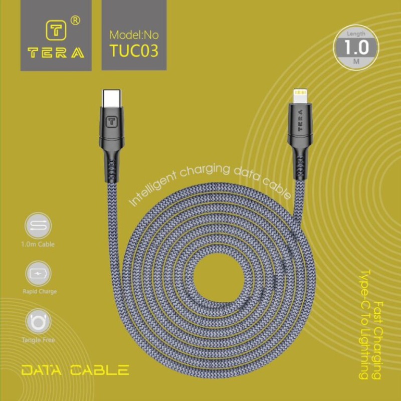 Câble De Charge tressé en PVC TERA type C vers Lighting - Gris - Image 2