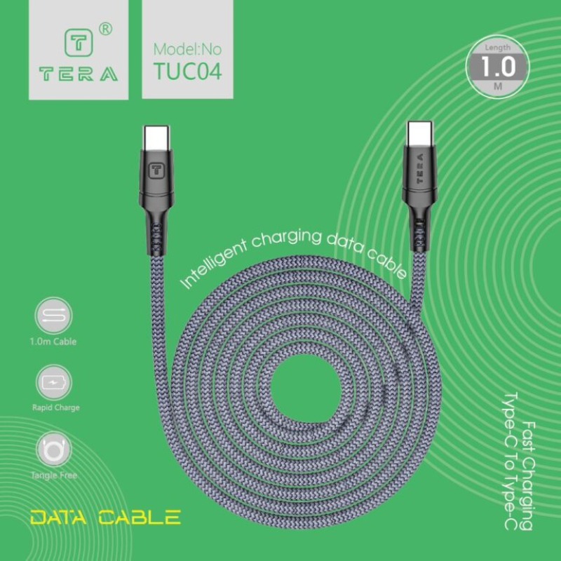 Câble De Charge tressé en PVC TERA Type-C vers Type-C - Gris - Image 2