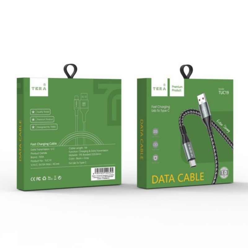 Câble De Charge tressé en TPE TERA type A vers type C - Noir - Image 3