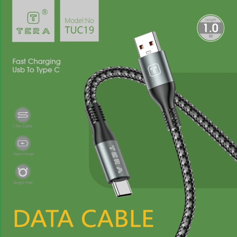 Câble De Charge tressé en TPE TERA type A vers type C - Noir - Image 2