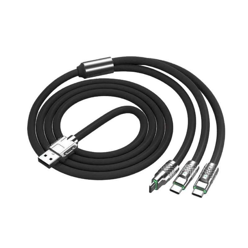 Câble De Chargement En Métal 3 En 1 6A/120 W -Noir 