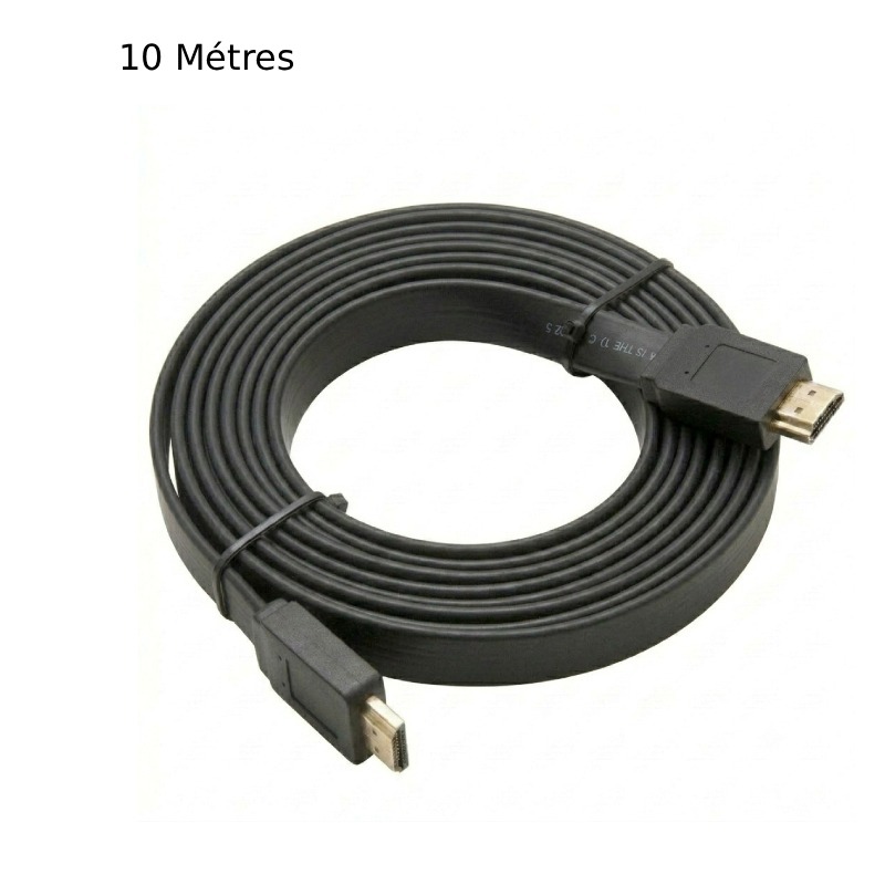 Câble HDMI LUCKTEK Plat 10 Mètres - Noir