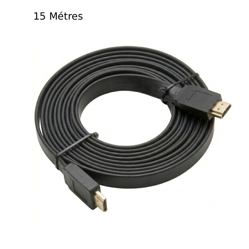Câble HDMI LUCKTEK Plat 15 Mètres - Noir
