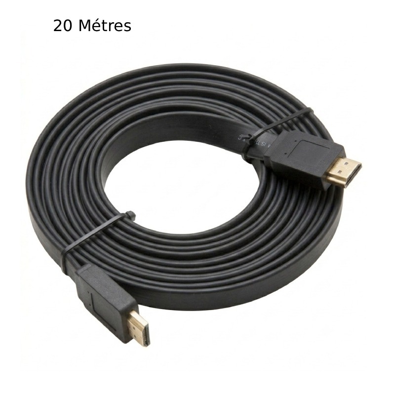 Câble HDMI LUCKTEK Plat 20 Mètres -Noir