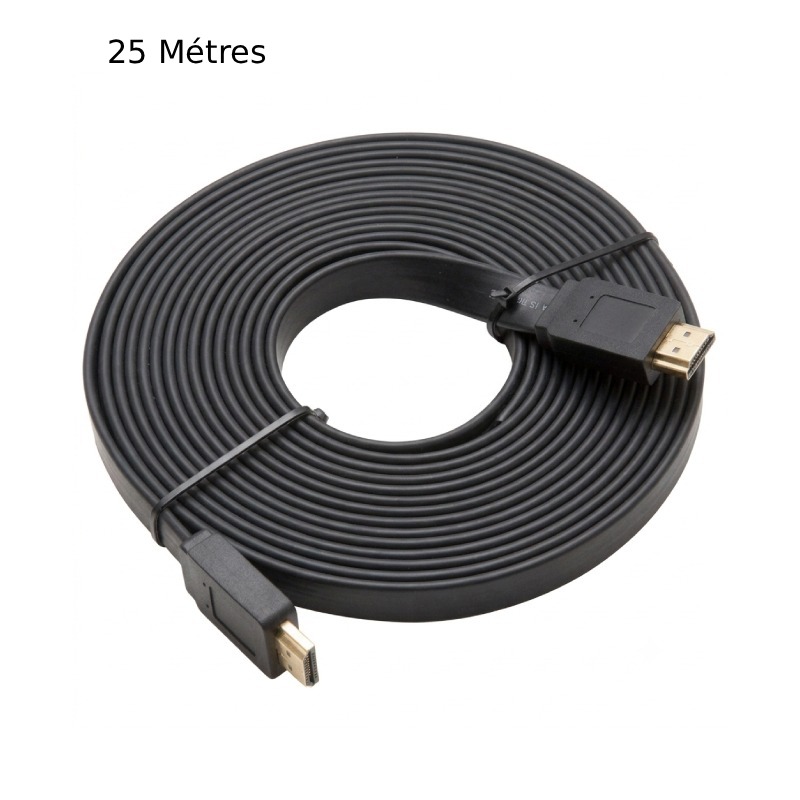 Câble HDMI LUCKTEK Plat 25 Mètres - Noir