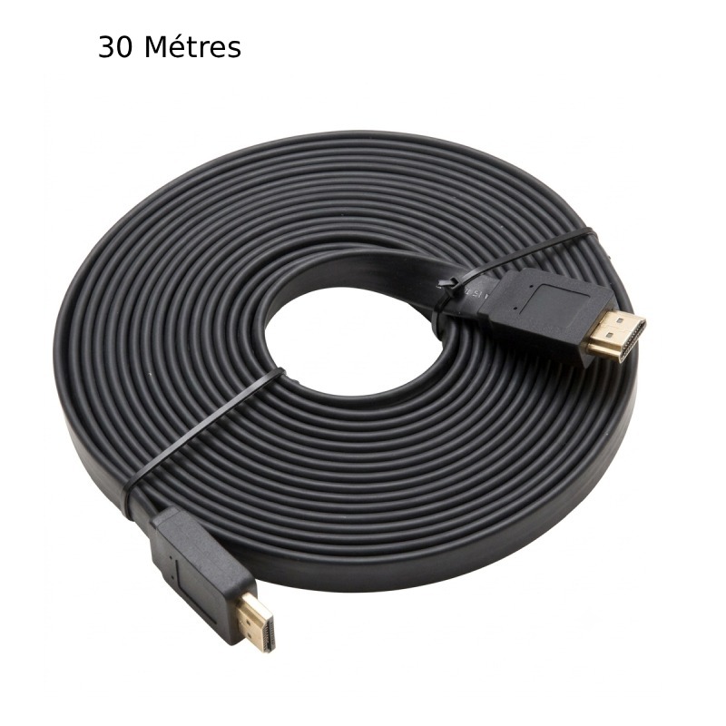 Câble HDMI LUCKTEK Plat 30 Mètres - Noir