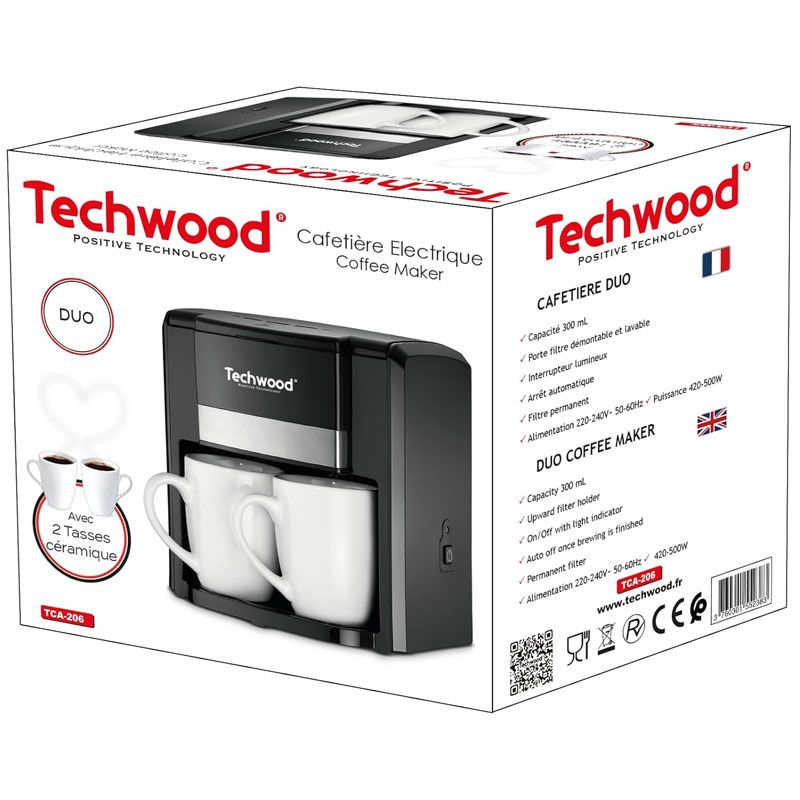Cafetière Électrique TECHWOOD Duo TCA-206 500W - Noir - Image 3