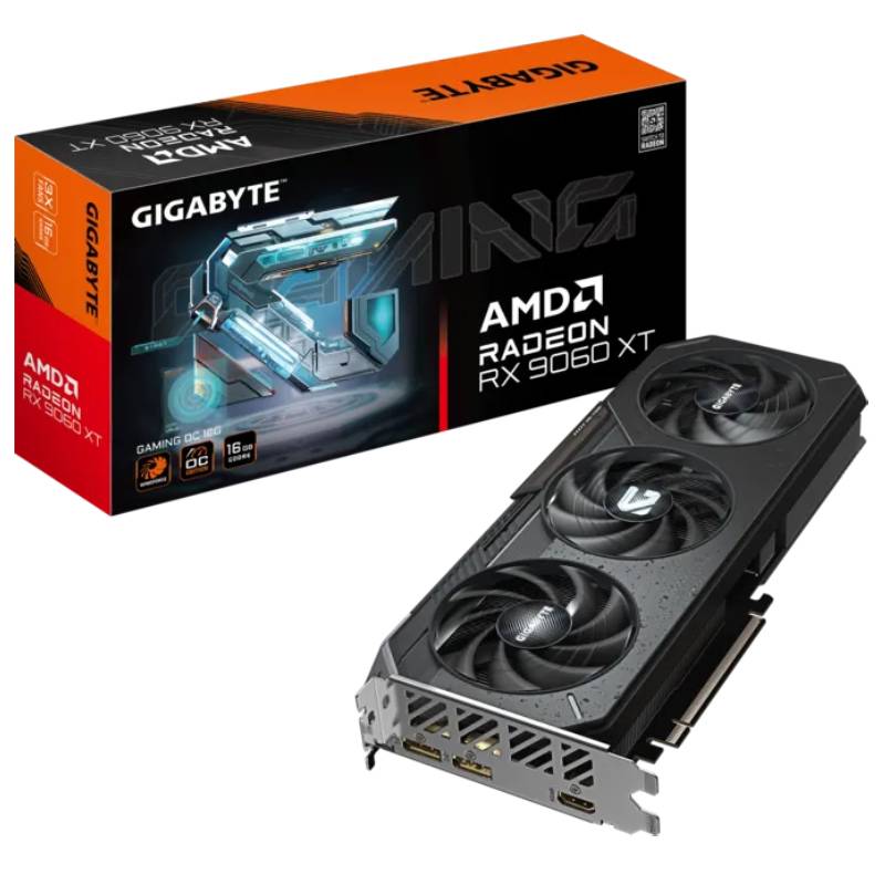 GIGABYTE Radeon RX 9060 XT GAMING OC 16G Carte Graphique - 16 GB GDDR6, 128bit, PCI-E 5.0, 3320 MHz Fréquence du cœur, 2 x DisplayPort, 1 x HDMI, GV-R9060XTGAMING OC-16GD, Photo boutique MyTek chez MyTek