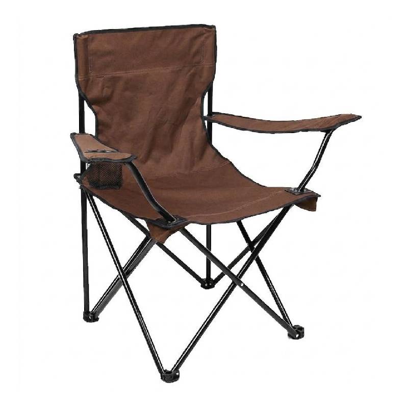 Chaise de Camping Pliante avec Accoudoirs et Porte-Verre - Marron