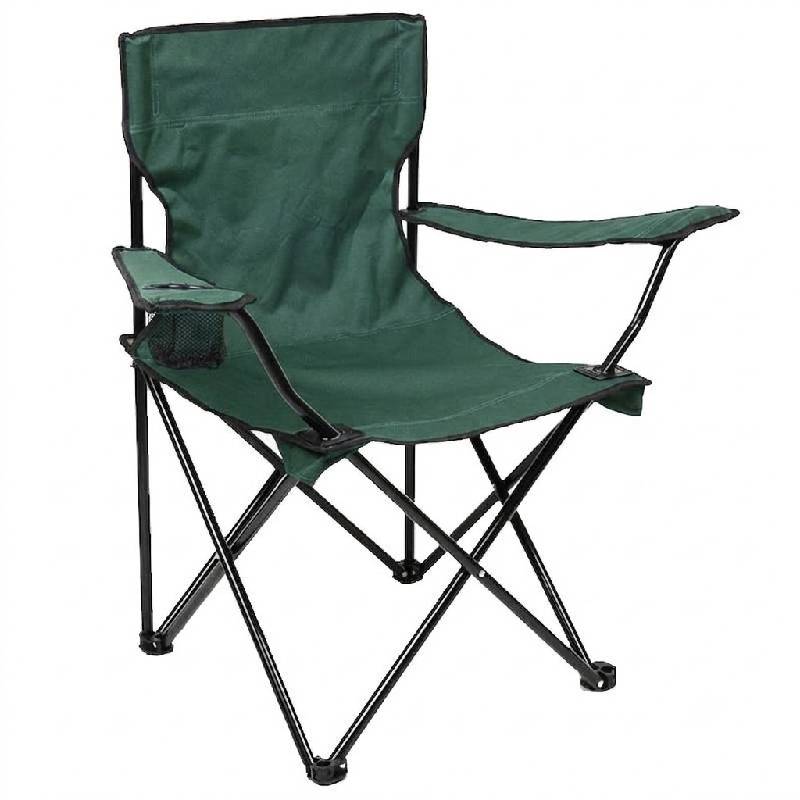 Chaise de Camping Pliante avec Accoudoirs et Porte-Verre - Vert