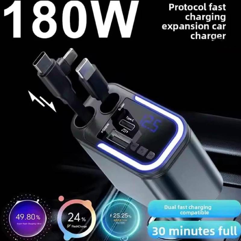 Chargeur Allume Cigare 5en1 180W avec Bluetooth & Écran LED - Image 3