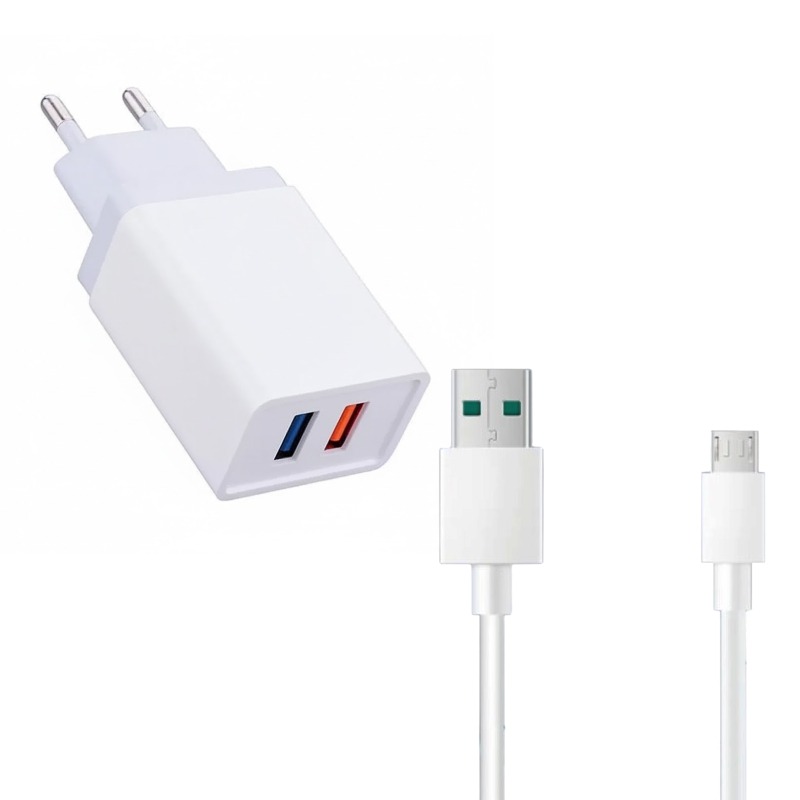 Chargeur B18 USB-A Vers Micro 18W Avec 2 Ports - Blanc