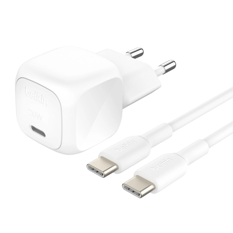 Chargeur BELKIN BoostCharge 20W Avec Câble USB-C Vers USB-C - Blanc