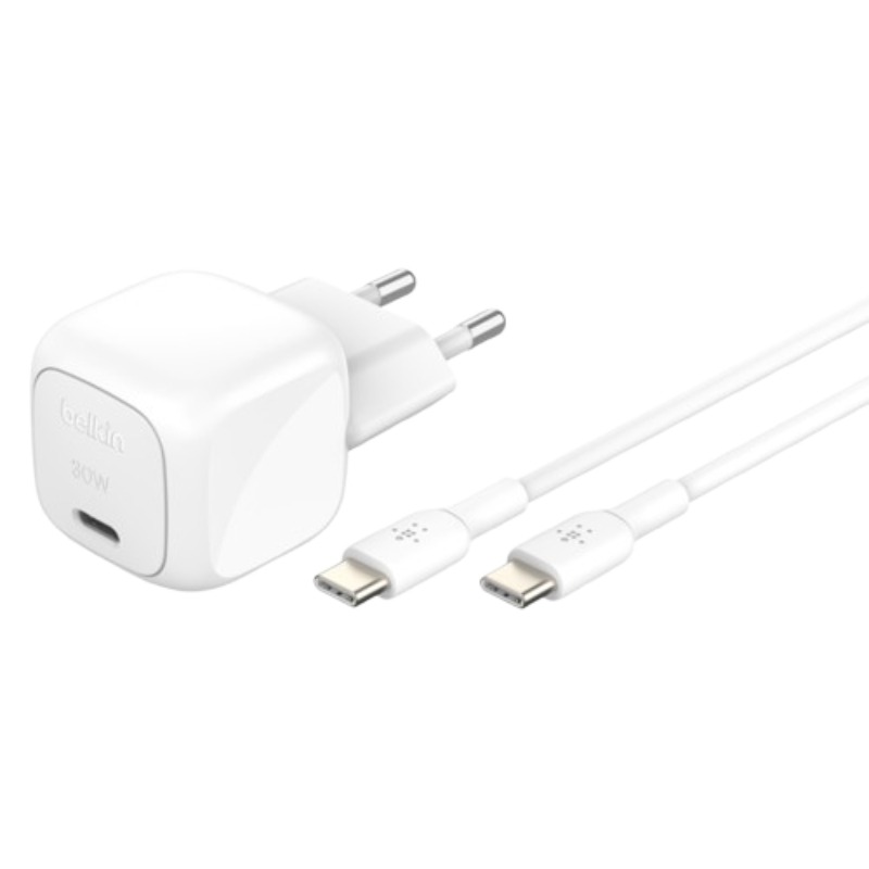 Chargeur BELKIN BoostCharge 30W Avec Câble USB-C Vers USB-C - Blanc
