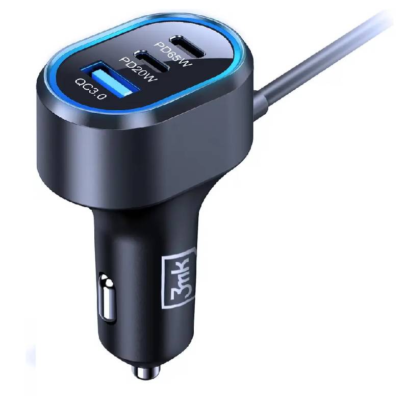 Chargeur de voiture double 3MK 135 W PD QC PPS USB-C USB-A - Noir - Image 2