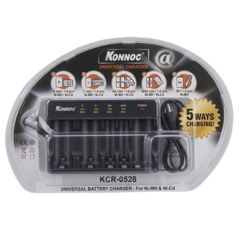Chargeur De Piles KONNOC KCR-0528 Universel AA AAA C D 9V avec Minuterie