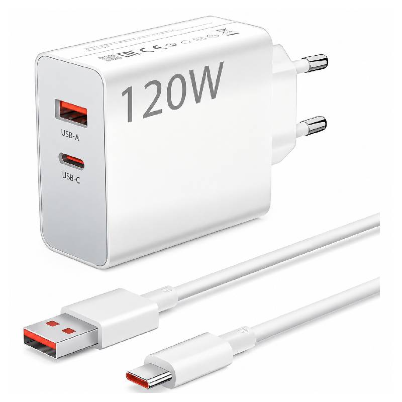 Chargeur Rapide EK-010 120W Double Port USB/Type-C - Blanc
