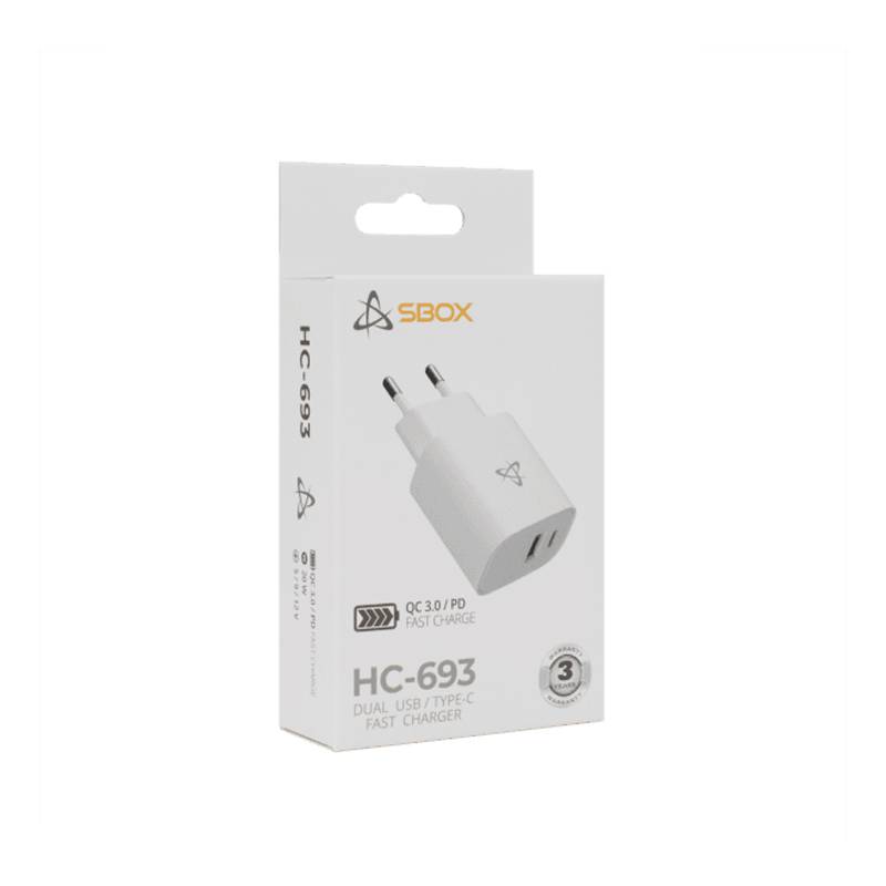 Chargeur SBOX HC-693 2 Ports USB A/TYPE-C 20W - Blanc - Image 5