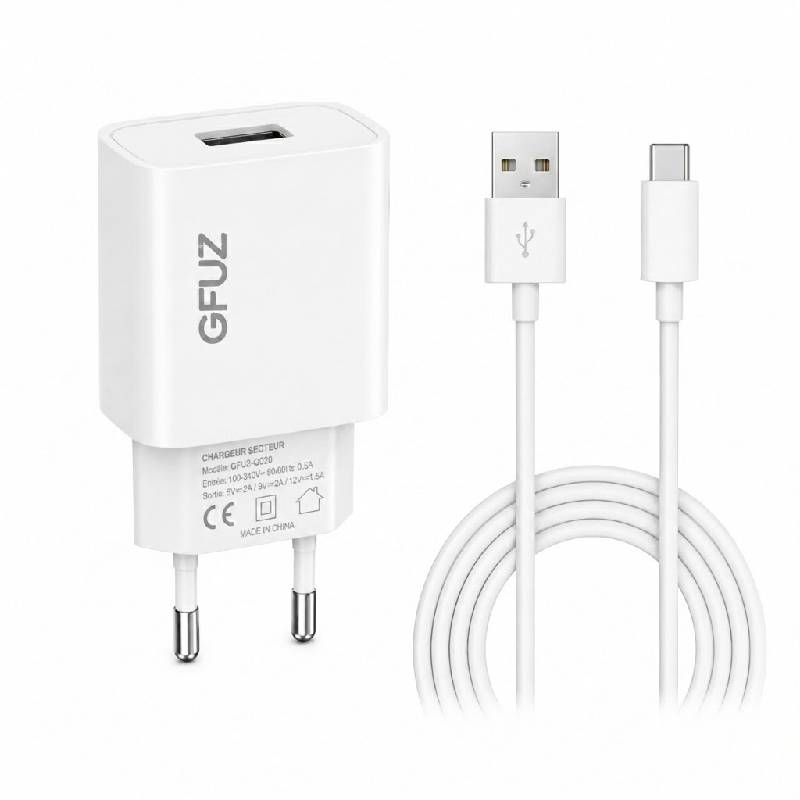 Chargeur Smartphone GFUZ 20W avec Câble Type-C - Blanc