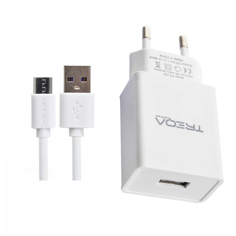 Chargeur TREQA CS-232 Micro-USB 3.1A - Blanc