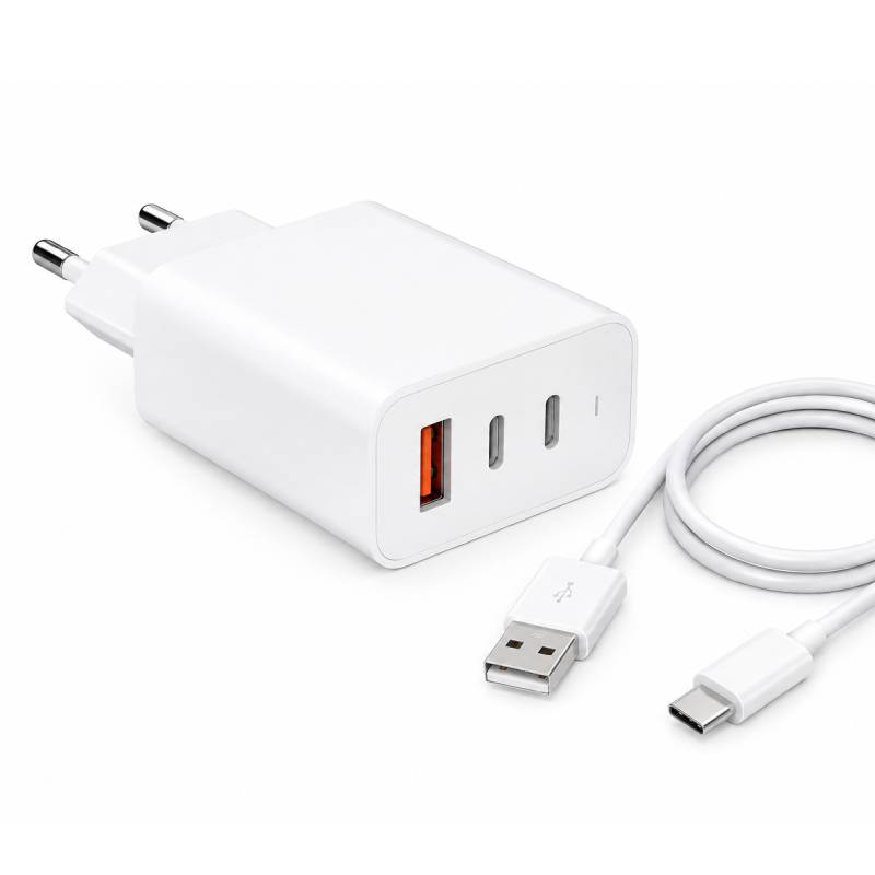 Chargeur Smartphone BLUE SISTEM 120W 3 Ports avec Câble Type-C - Blanc