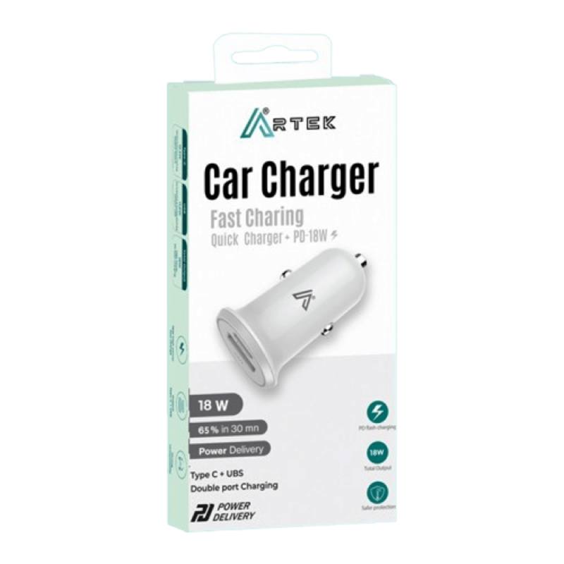 Chargeur Voiture ARTEK PD+QC Rapide  18W + 12.5W - Blanc  - Image 2