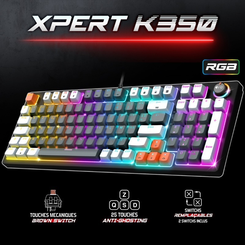 Clavier Gamer Filaire SPIRIT OF GAMER XPERT K350 RGB Switch Marron - Gris - Image 4