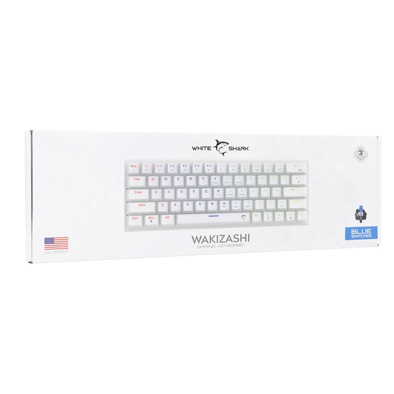 Clavier Gamer Filaire WHITE SHARK WAKIZASHI 2 US Blanc - Interrupteurs bleus - Image 7