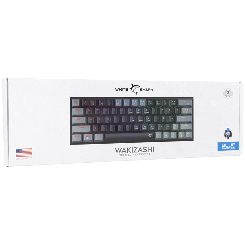 Clavier Gamer Filaire WHITE SHARK WAKIZASHI 2 US Noir/Gris - Interrupteurs bleu - Image 7