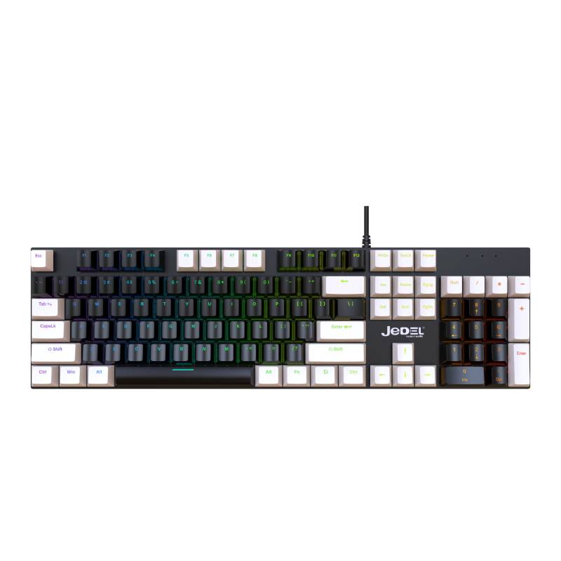 Clavier Gamer JEDEL Filaire Mécanique KL-95D Noir&Blanc - Interrupteurs bleus
