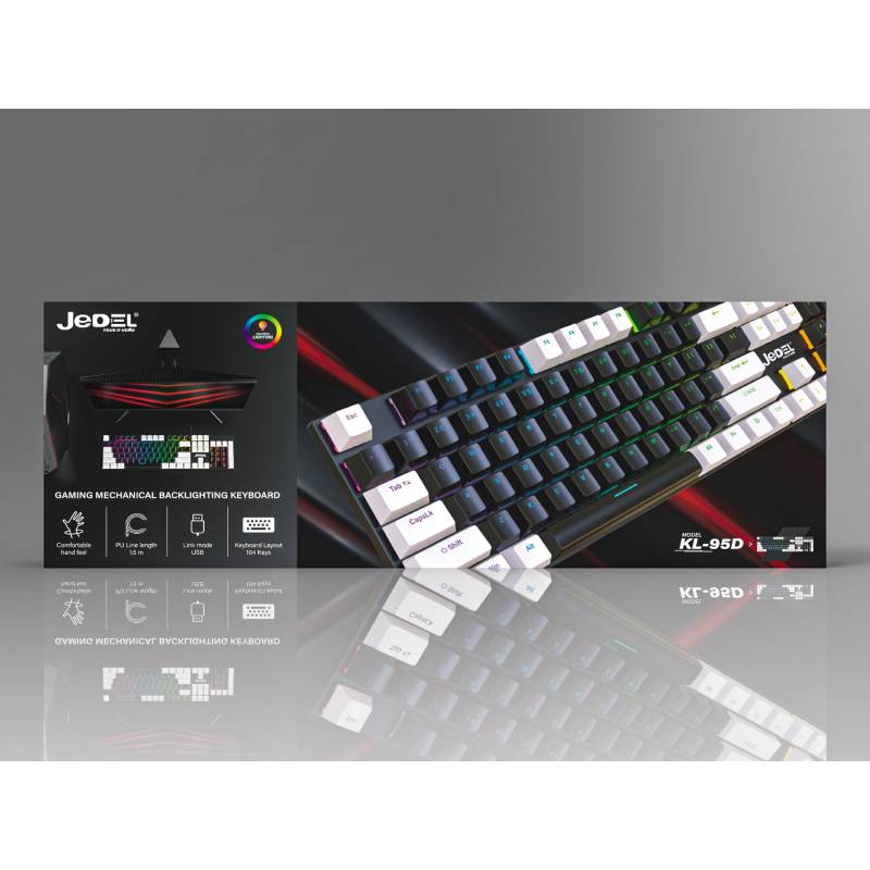 Clavier Gamer JEDEL Filaire Mécanique KL-95D Noir&Blanc - Interrupteurs bleus - Image 3