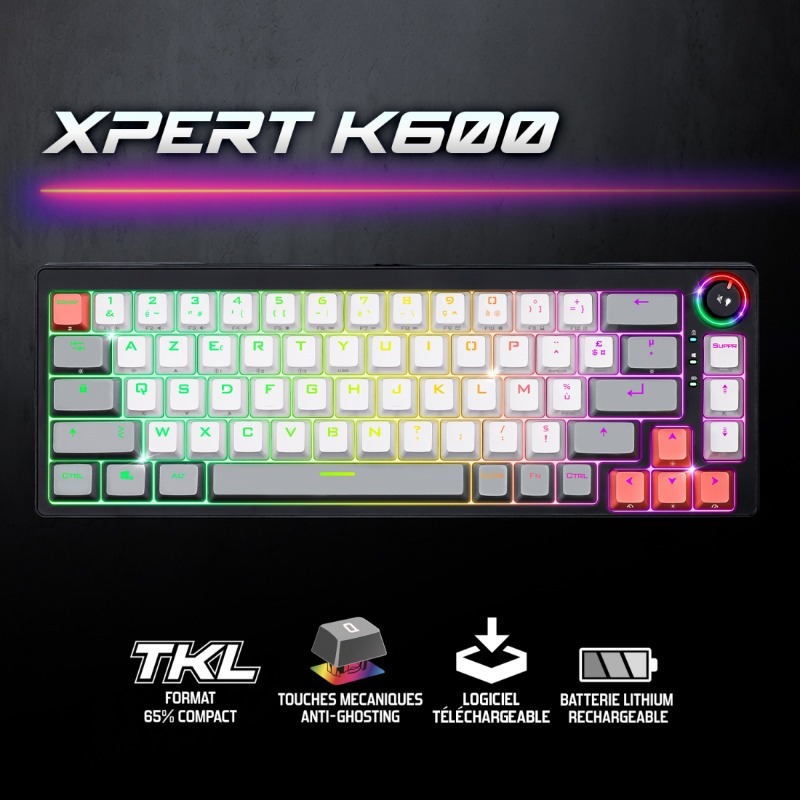 Clavier Gamer Sans Fil SPIRIT OF GAMER Xpert k600 RGB - Gris - Image 2