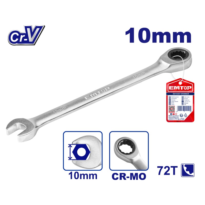 Clé mixte a Cliquet t fixe 10mm EMTOP - ECSPAR101