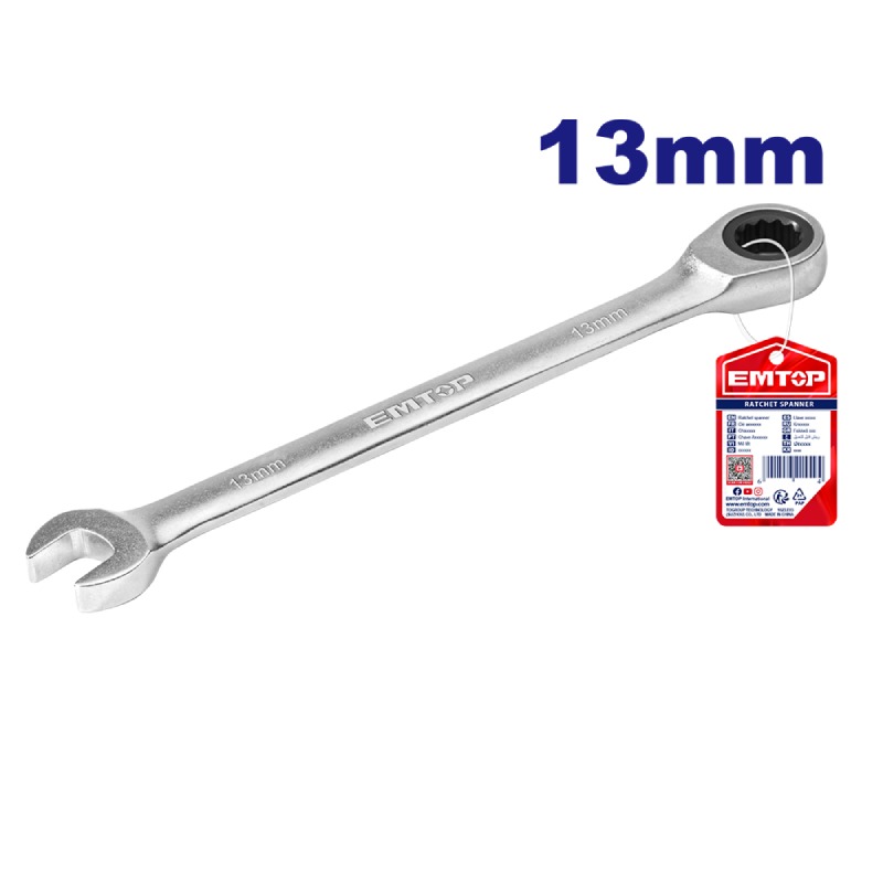 Clé Mixte a Cliquet T Fixe 13mm EMTOP - ECSPAR131 - Image 2