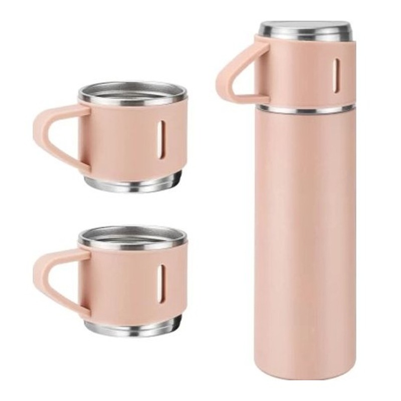 Coffret Thermos 500ml Avec 2 Tasses - Saumon