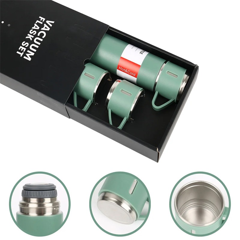 Coffret Thermos 500ml Avec 2 Tasses - Vert - Image 3