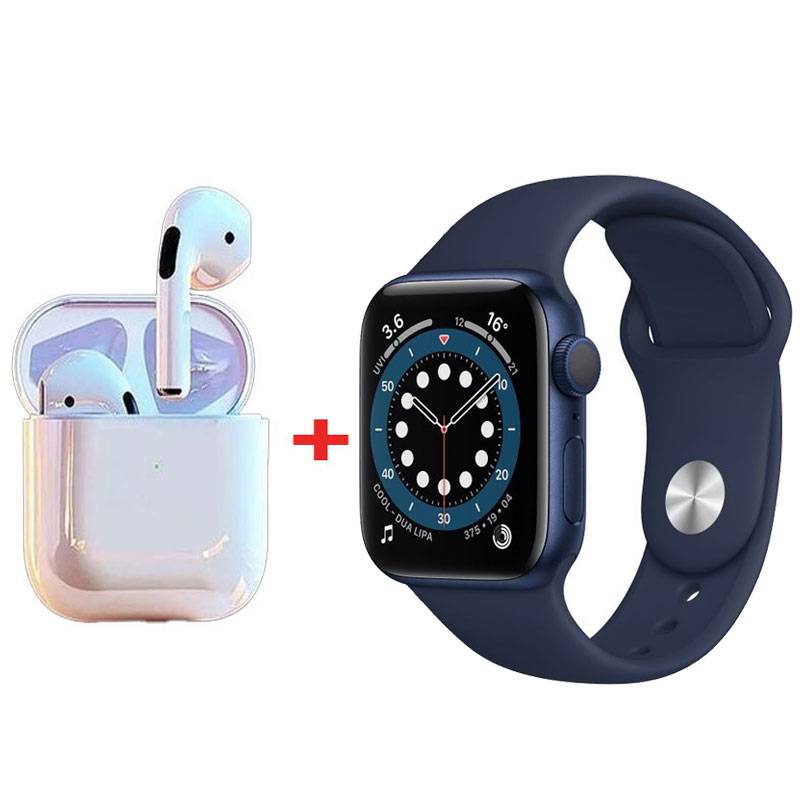 Coffret W26 PRO MAX  Montre Connectée + Airpods - Bleu
