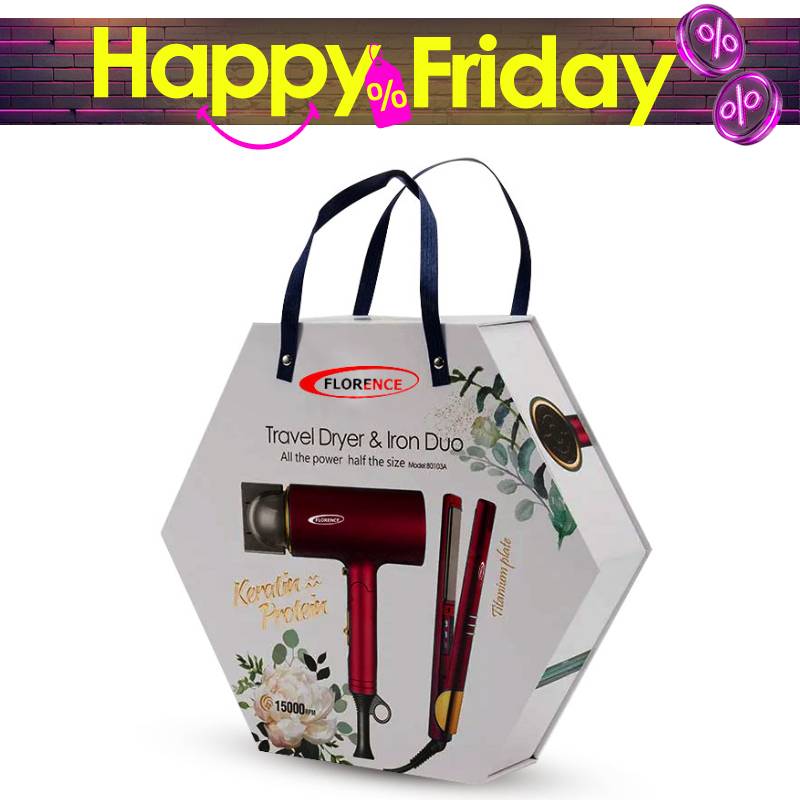 Coffret Cadeau Sèche Cheveux & Lisseur FLORENCE KH-383 - Rouge, Photo boutique MyTek chez MyTek