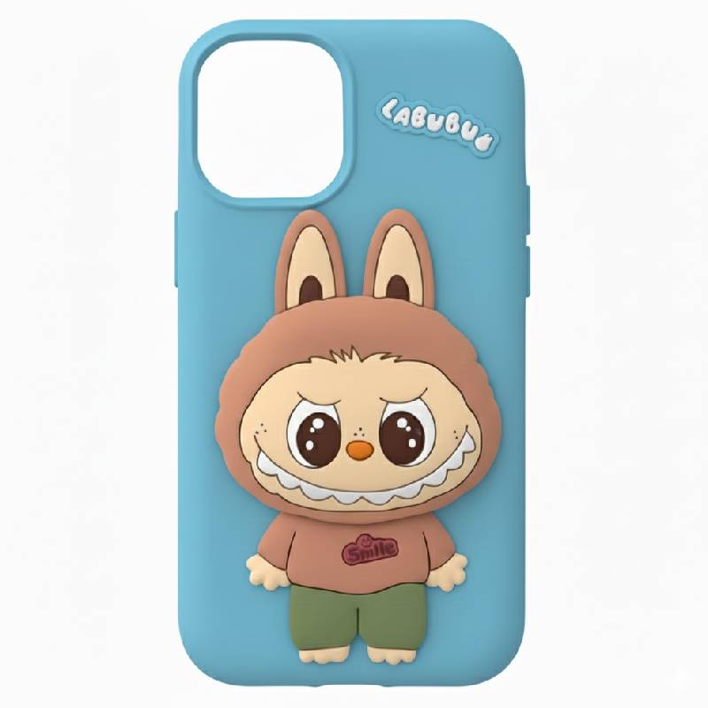 Coque Silicone Labubu Pour Iphone 13/14/15 Pro - Bleu ciel