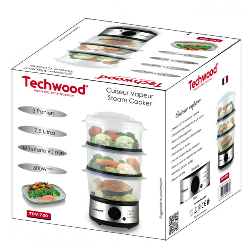 Cuiseur Vapeur TECHWOOD TCV-750 500W - Noir&Inox - Image 2