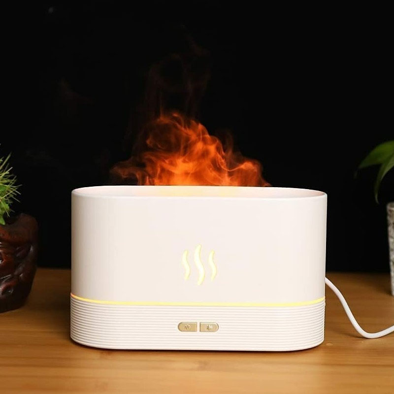 Diffuseur d'Arômes Ultrasonique avec Effet Flamme 180ml - Blanc - Image 2