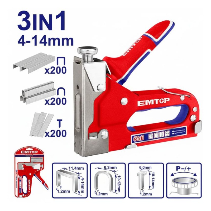 Agrafeuse EMTOP 3 En 1 ESGU1001- Bleu & Rouge 
