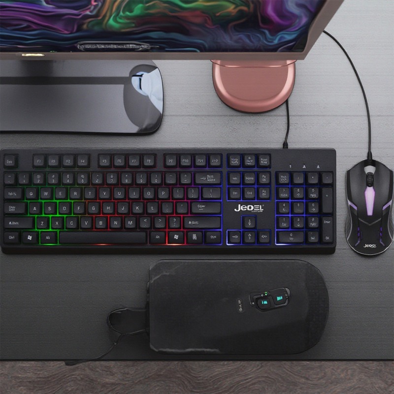 Ensemble Clavier et Souris Gamer Filaire JEDEL GK106 RGB - Noir - Image 2