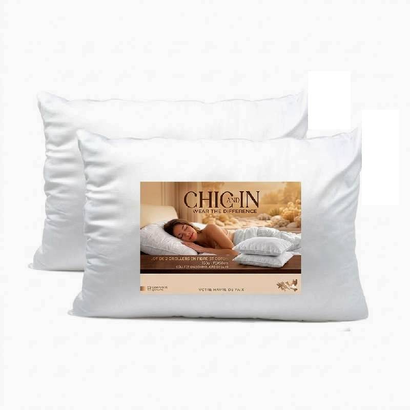 Ensemble de 2 Oreillers CHIC AND IN 70x50CM - Blanc